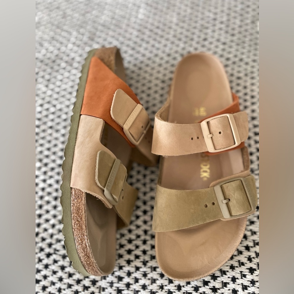 Free People Birkenstock Arizona Sandals Split Leather Color Block 40 RARE - Picture 5 of 14